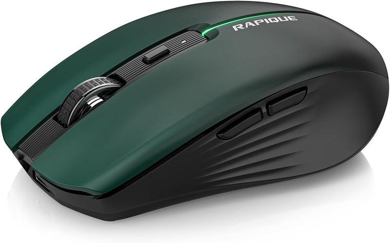 RAPIQUE Bluetooth Wireless Mouse – Bluetooth 5.1 & 2.4G Dual Connectivity, Rechargeable USB-C, Silent Click, Ergonomic 6-Button for Windows/macOS/Android/iOS/Laptop/MacBook(Green-to-Black) - Image 1